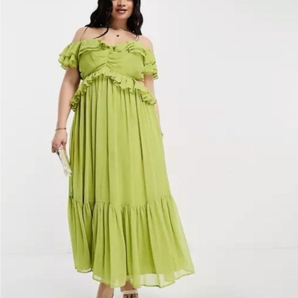 ASOS Green Ruffled Tiered Maxi Dress